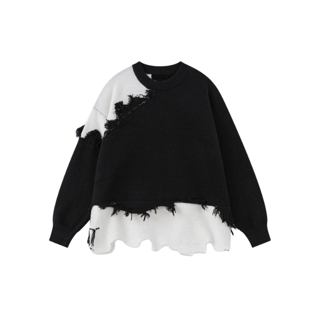 NB Irregular Patchwork Fringe Sweater