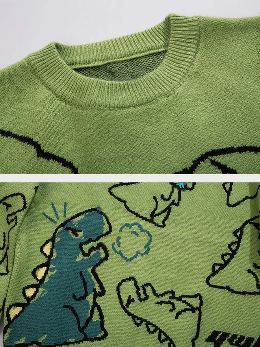 Cartoon Dinosaur Printed Sweater