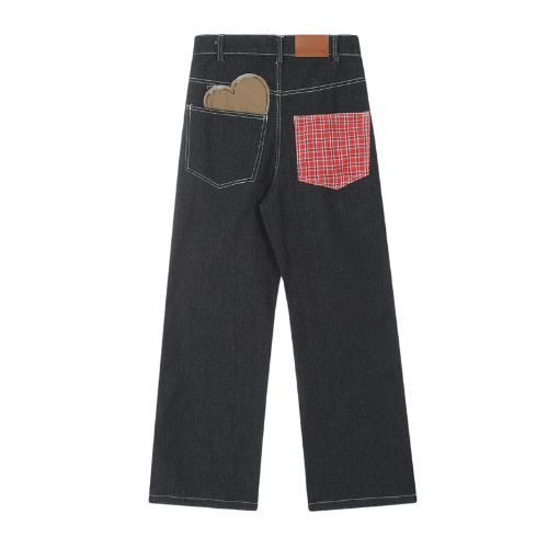 NB Applique Plaid Heart Jeans