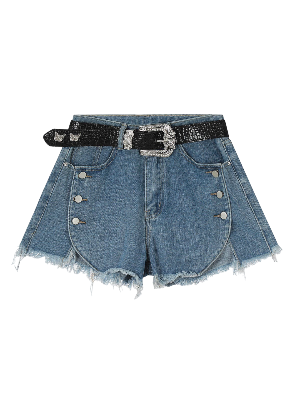 NB Button Side Raw Denim Shorts