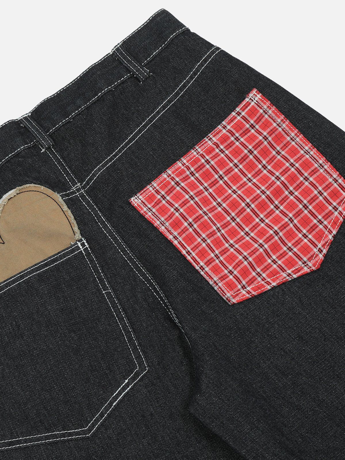 NB Applique Plaid Heart Jeans